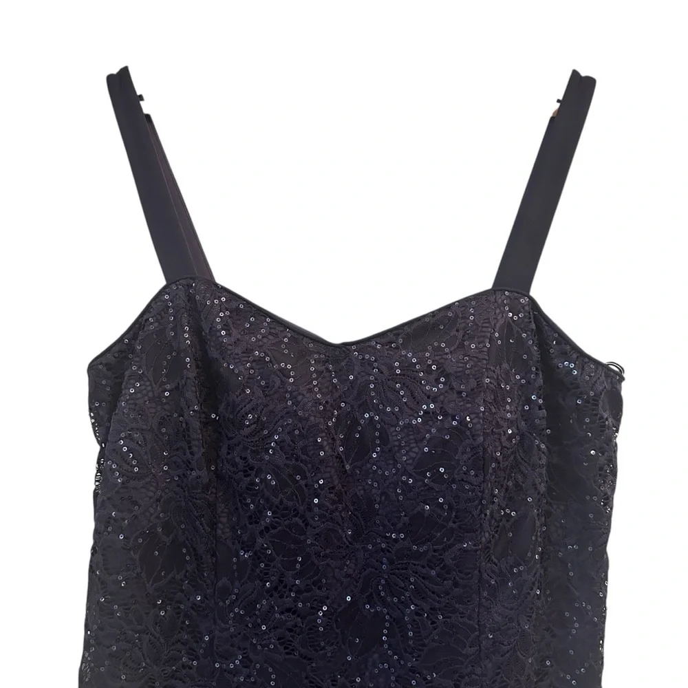 R & M Richards Navy Blue Floral Sequin Cocktail Dress, 14W